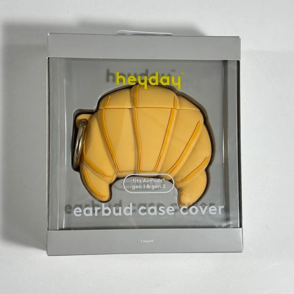 Heyday Croissant Earbud Case Cover for AirPods Gen 1 & 2 Yellow Silicone NIB